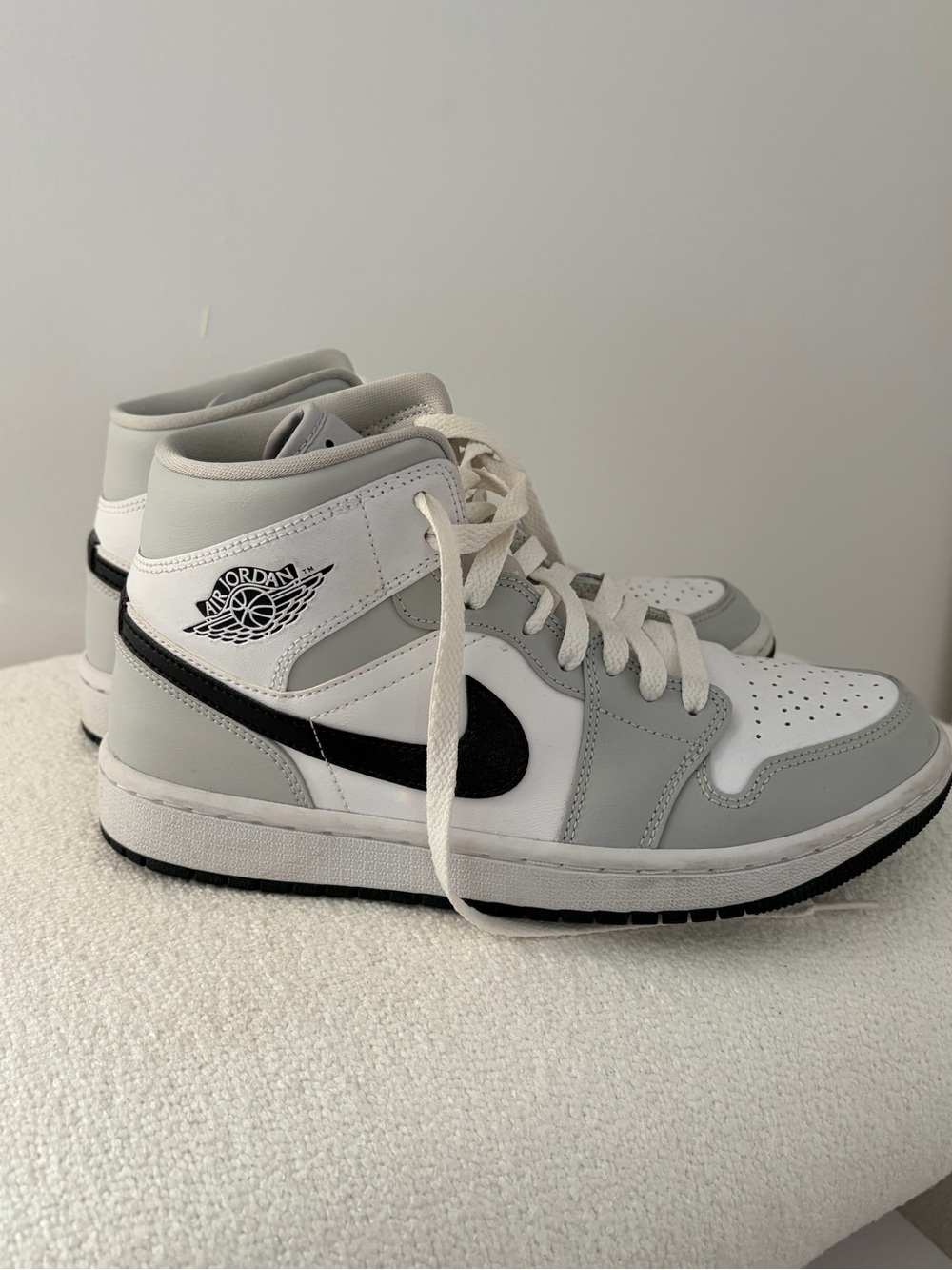 Jordan Mid-Top Sneakers in White, Light Gray & Black
